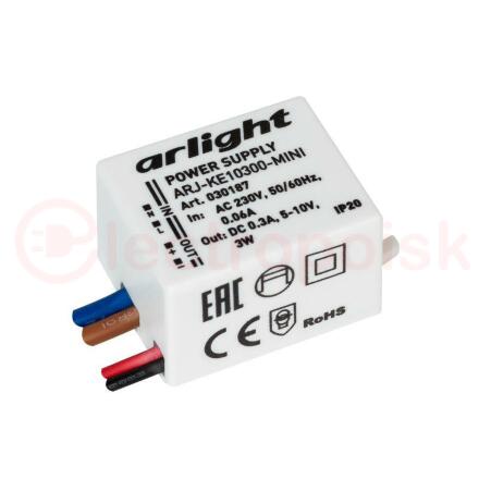Блок питания ARJ-KE10300-MINI (3W, 300mA) (ARL, IP20 Пластик, 5 лет)