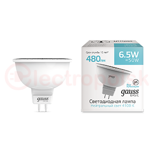 Лампа светодиодная LED 6.5 Вт480 Лм 4100К белая GU5.3 MR16 Basic Gauss