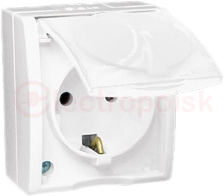 Simon15 Aqua Розетка 2Р+Е Schuko со шторками с крышкой полупр. IP54 16А 250В винтовой зажим S15A белый