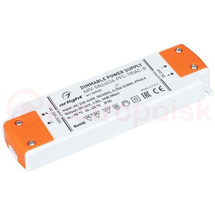 Блок питания ARV-SN24036-PFC-TRIAC-B (24V, 1.5A, 36W) (ARL, IP20 Пластик, 3 года)