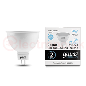 Лампа светодиодная LED 9 Вт 680 Лм 6500К холодная GU5.3 MR16 Elementary Gauss
