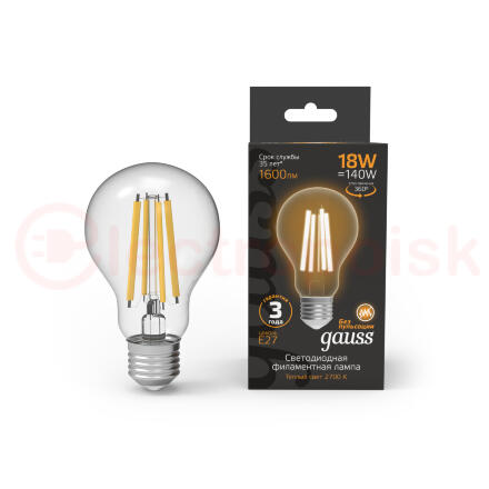 Лампа светодиодная LED 18Вт 1600Лм 2700К теплая Е27 А60 Filament Gauss