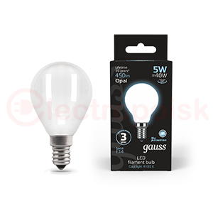 Лампа светодиодная LED 5 Вт 450 Лм 4100К белая Е14 Шар milky Filament Gauss