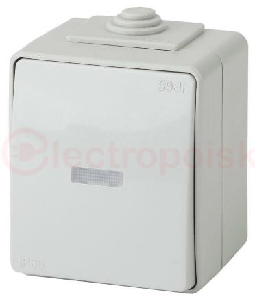 Переключатель с подсветкой IP65, 10АХ-250В, ОУ, Эра Эксперт, серый,11-1610-03