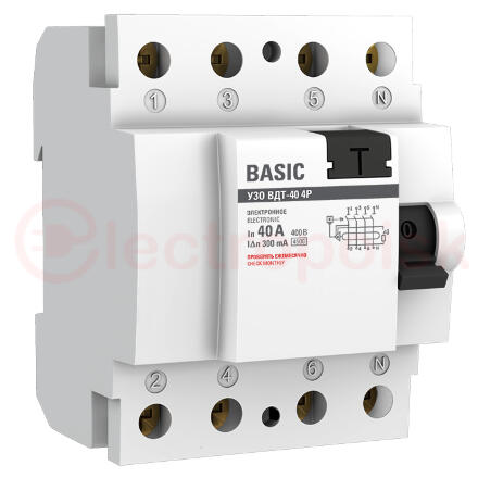 Устройство защитного отключения УЗО ВД-40 4P 40А/300мА (электронное) EKF Basic