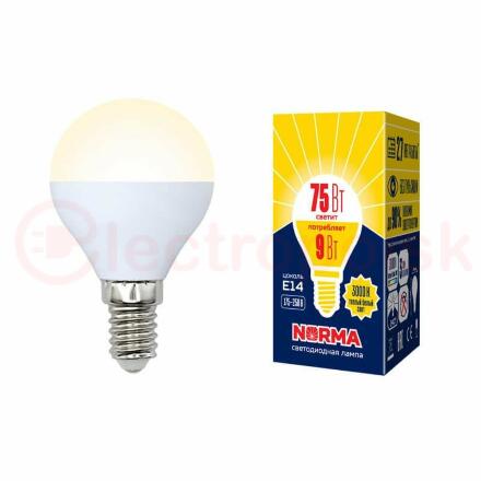 Лампа светодиодная LED-G45-11W/WW/E14/FR/NR Форма шар, матовая. Серия Norma. Теплый белый свет (3000K). Картон. ТМ Volpe