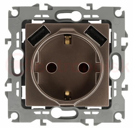 Розетка 2P+E 16A-250В, штор. с 2xUSB 5В-3А, Эра12, бронза (10/100/2000) 12-4109-13 ЭРА