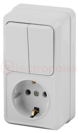 Блок розетка с выключателем Intro Quadro 2-706-01 двойным вертикальный 10(16)А-250В, IP20, ОУ, белый