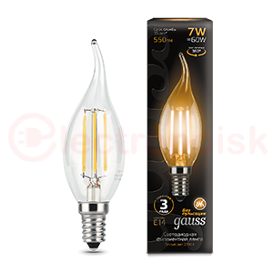 Лампа светодиодная LED 7 Вт 550 Лм 2700К теплая Е14 Свеча на ветру Filament Gauss
