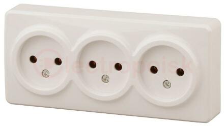 Розетка 3х2P, 16A-250В, ОУ, Эра Эксперт, сл.кость, 11-2207-02