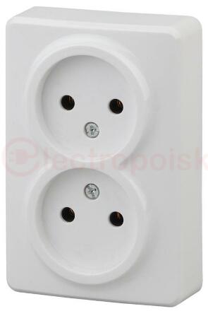 Розетка 2х2P, 16A-250В, ОУ, Эра Эксперт, белый, 11-2202-01
