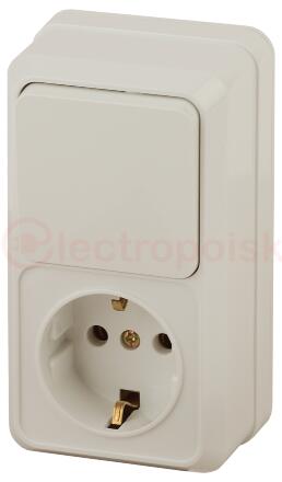 Блок розетка с выключателем Intro Quadro 2-705-02 вертикальный 10(16)А-250В, IP20, ОУ, слоновая кость