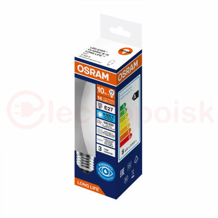 Лампа светодиодная 10Вт 806Лм 6500К Е27 свеча 170-250В OSRAM LONG LIFE