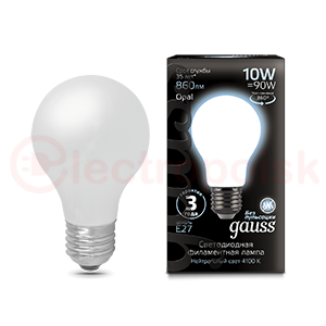 Лампа светодиодная LED 10 Вт 860 Лм 4100К белая Е27 А60 milky Filament Gauss