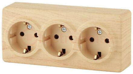 Розетка 3х2P+E Schuko, 16A-250В, ОУ, Эра Эксперт, сосна, 11-2208-11