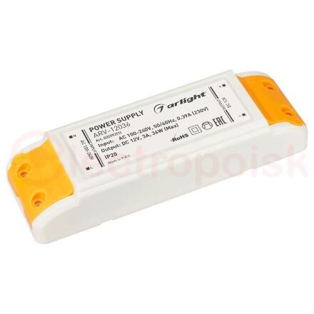 Блок питания ARV-12036 (12V, 3A, 36W) (ARL, IP20 Пластик, 2 года)