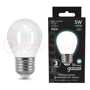 Лампа светодиодная LED 5 Вт 450 Лм 4100К белая Е27 Шар milky Filament Gauss