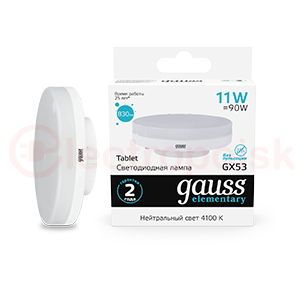Лампа светодиодная LED 11 Вт 830 Лм 4100К белая GX53 таблетка Elementary Gauss
