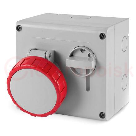 Розетка наружной установки IP67 16А 3P+E 400В с механической блокировкой и верхним расположением разъема