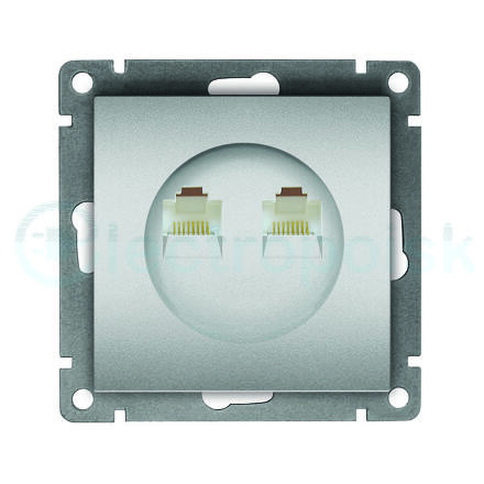 Розетка компьютерная двухместная UNIVersal серия Афина с/у, 1А, RJ45, серебро (еврослот)