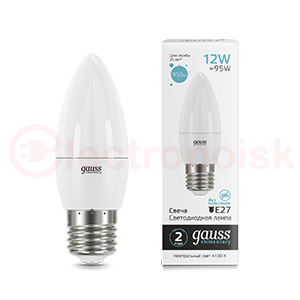 Лампа светодиодная LED 12 Вт 950 Лм белая 4100К E27 свеча Elementary Gauss