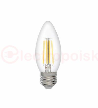 Лампа сетодиодная декоративная LED 6w E27 3000K свеча прозрачная филамент 230/50 Jazzway