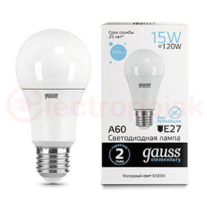 Лампа светодиодная LED 15 Вт 1480 Лм 6500К холодная E27 А60 Elementary Gauss