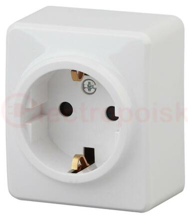 Розетка 2P+E Schuko со шторками, 16A-250В, ОУ, Эра Эксперт, Al+Cu, белый, 11А-2204-01