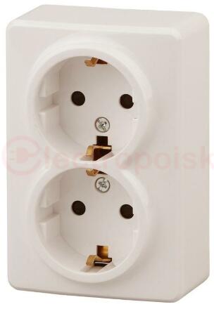 Розетка 2х2P+E Schuko, 16A-250В, ОУ, Эра Эксперт, сл.кость, 11-2205-02