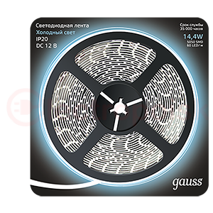 Лента светодиодная LED 5050/60-SMD 14.4W 12V DC холодный белый 5м