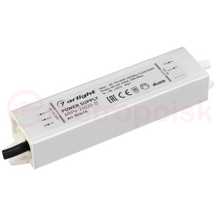 Блок питания ARPV-24020-D (24V, 0.8A, 20W) (ARL, IP67 Металл, 3 года)