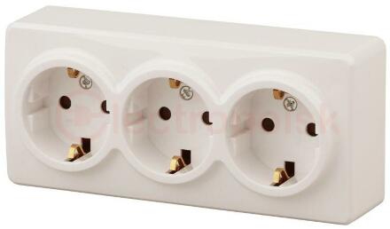 Розетка 3х2P+E Schuko, 16A-250В, ОУ, Эра Эксперт, сл.кость, 11-2208-02
