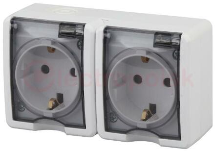 Розетка 2х2P+E IP54, шторки, 16A-250В, ОУ, Эра Эксперт, Al+Cu, белый, 11А-2404-01