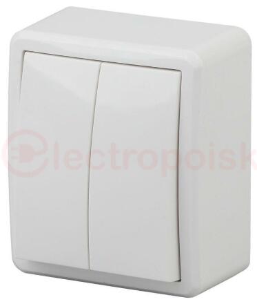 Выключатель двойной, 10АХ-250В, ОУ, Эра Эксперт, Al+Cu, белый,11А-1204-01