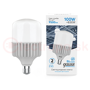 Лампа светодиодная LED 100 Вт 9500 Лм 6500К холодная E40 T160 Elementary Gauss