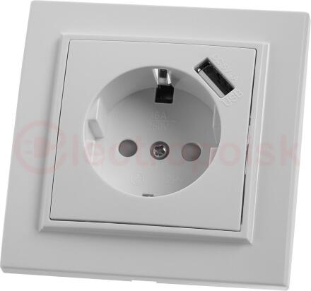 Розетка 1-местная с/з  и с USB, серия Эрна, белый, Stekker