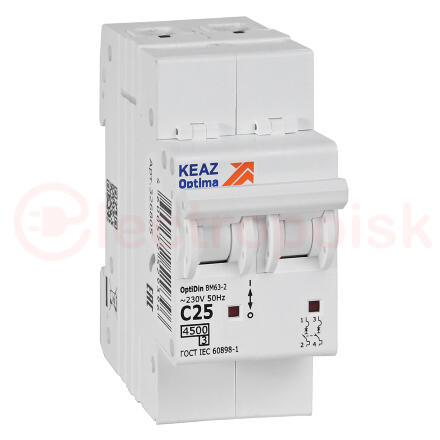 Выключатель автоматический двухполюсный 25А C 4,5кА AC OptiDin BM63-2C25-4,5-УХЛ3