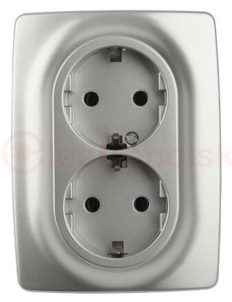 Розетка 2X2P+E Schuko, 16A-250В, Эра12, алюминий, 12-2106-03