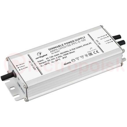 Блок питания ARPV-UH24150-PFC-0-10V (24V, 6.3A, 150W) (ARL, IP67 Металл, 7 лет)