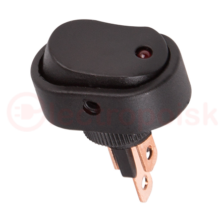 Выключатель клавишный 12V 20А (3с) ON-OFF черный ОВАЛ с красной LED подсветкой  REXANT