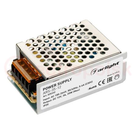 Блок питания ARS-35-12 (12V, 3A, 35W) (ARL, IP20 Сетка, 2 года)