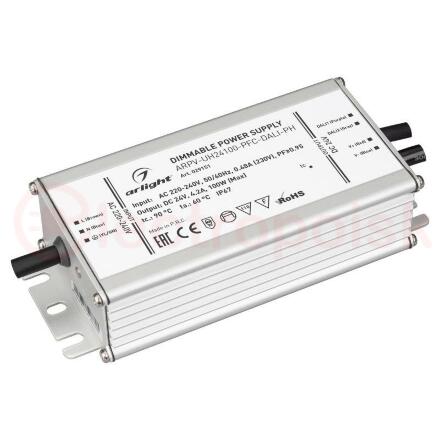 Блок питания ARPV-UH24100-PFC-DALI-PH (24V, 4.2A, 100W) (ARL, IP67 Металл, 7 лет)