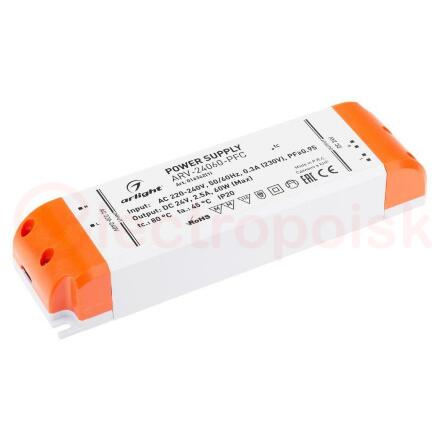 Блок питания ARV-24060-PFC (24V, 2.5A, 60W) (ARL, IP20 Пластик, 2 года)