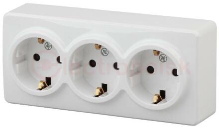 Розетка 3х2P+E Schuko, 16A-250В, ОУ, Эра Эксперт, белый, 11-2208-01